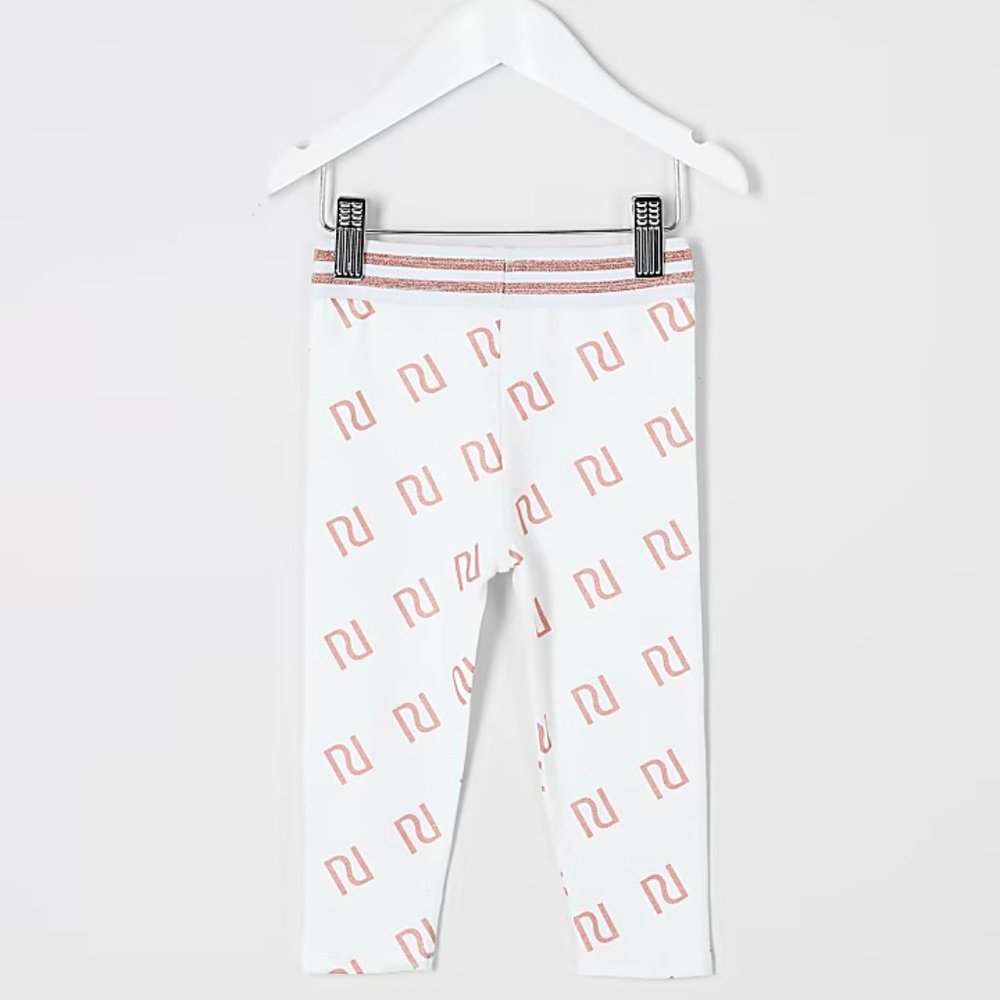 River Island Girls White & Pink RI Print Leggings